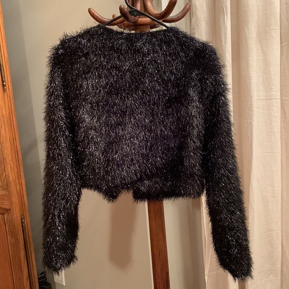 Forever 21 Black Tinsel Fur Cropped Blazer - Picture 2 of 7
